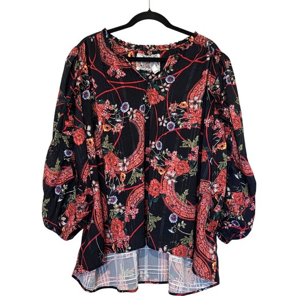 Cupio Womens Floral Peasant Top 3X 4X Plus 3/4 Boho Ruffle Puff Balloon Hippie - Picture 1 of 10